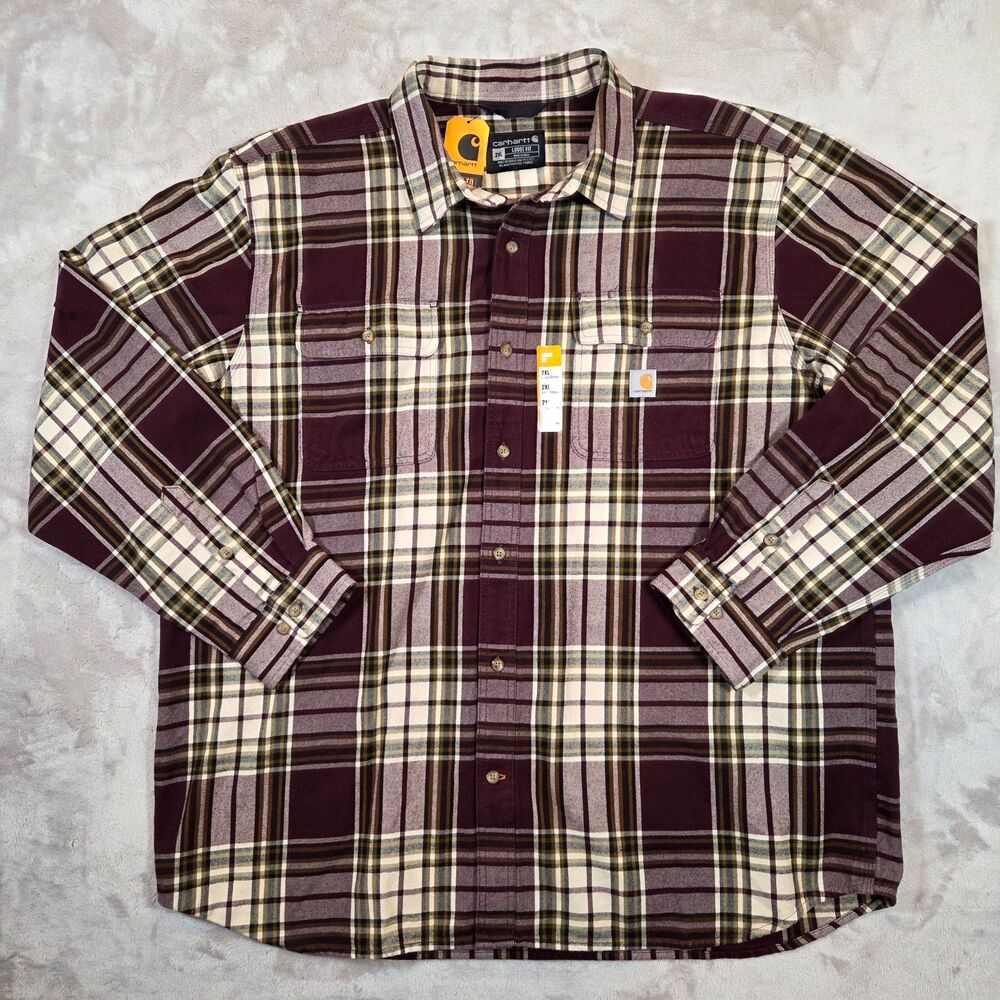 Carhartt Heavyweight Flannel Shirt Men's 2XL Port Plaid Loose Fit NWT